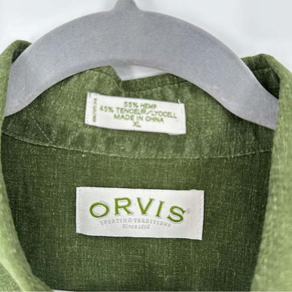 Orvis Shirt Mens XL Green Hemp Tencel Blend Short Sleeve Casual Soft Breathable - Picture 2 of 10